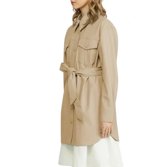 NWT NVLT Vegan Leather Belted Shacket Jacket Color Latte Long Line Size M&L - Picture 3 of 9